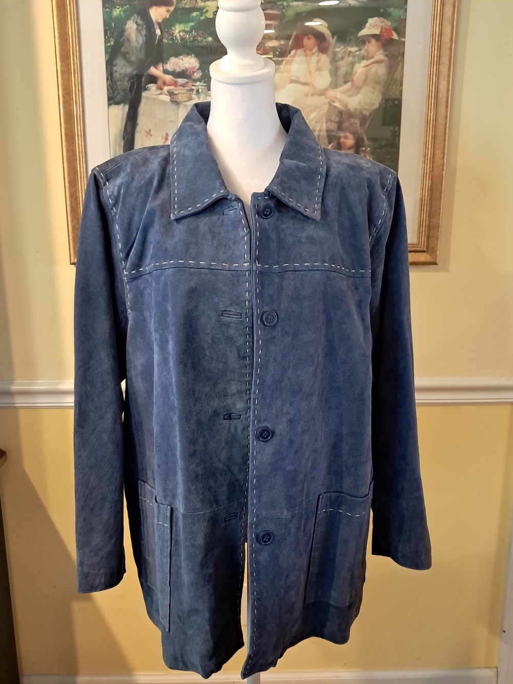 d & co. Women's Blue Suede Button-Up Jacket Size 1X